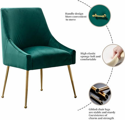 Velvet Dining Chairs, Furniture Collection Modern Contemporary Upholstered with Polished Gold Metal Legs, Set of 4(Green)