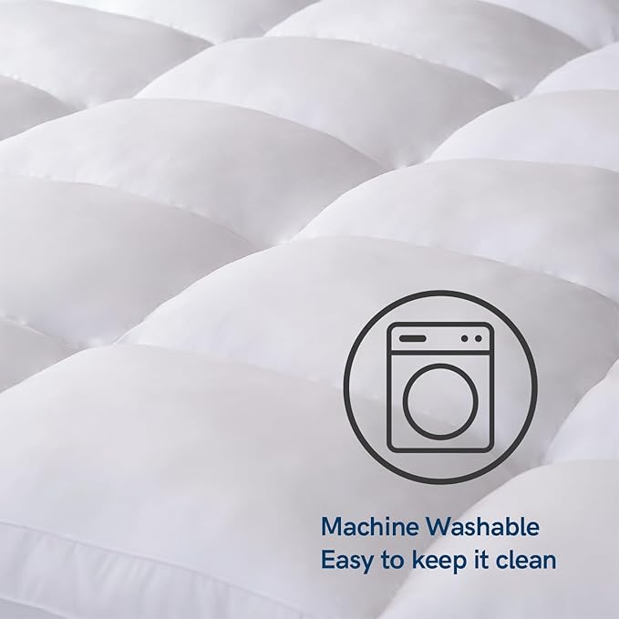 ELEMUSE King Mattress Topper for Back Pain, Extra Thick Mattress Pad Cover, Plush Soft Pillowtop with Elastic Deep Pocket, Overfilled Down Alternative Filling