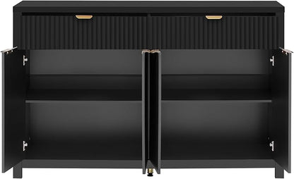 Merax Modern Wave-Pattern Sideboard Cabinet with 2 Drawers and 4 Doors,Buffet Cabinet,Aluminum Arc Handles,Scandinavian Style,Suitable for Entryway, Living Room,Foyer,Black