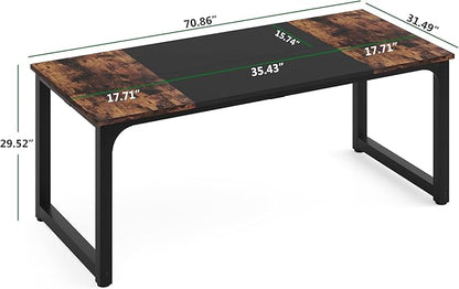 LITTLE TREE 70.8 Inch X-Large Executive Computer Office Desk, Brown+Black