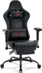Gaming Chair,Computer Office Chair with Footrest,Massage Lumbar Support and Gel Pad,Ergonomic Reclining Leather Gamer Chair with Headrest,Adjustable Armrests and Spring Cushion Black Red