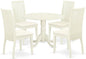 East West Furniture DLIP5-WHI-C 5 Piece Kitchen Table & Chairs Set Includes a Round Dining Table with Dropleaf and 4 Linen Fabric Dining Room Chairs, 42x42 Inch, Linen White