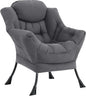 LITA Lazy Chair with Ottoman, Modern Accent Leisure Upholstered Sofa, Contemporary Lounge Reading Chair with Armrests and a Side Pocket for Living Room, Bedroom & Small Space, Single Dark Grey