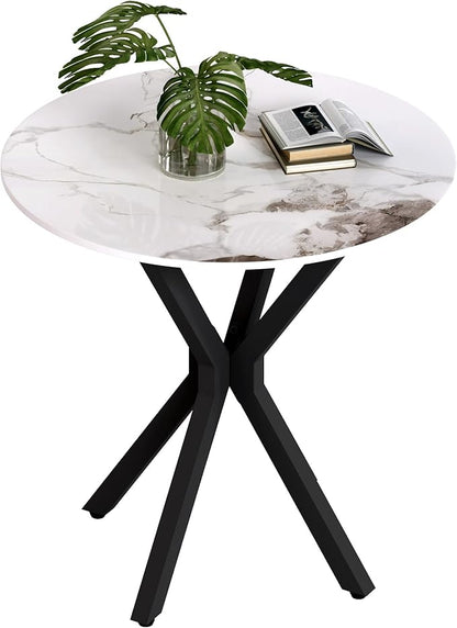 Round Side Table Set of 1, Modern Stylish End Table with Faux Marble Top and Black Metal Legs,Durable Sofa Side Table for Living Room Bedroom