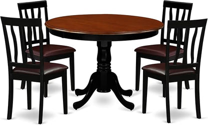 East West Furniture HLAN5-BCH-LC 5 Piece Dining Set Includes a Round Dining Table with Pedestal and 4 Faux Leather Kitchen Room Chairs, 42x42 Inch, Black & Cherry