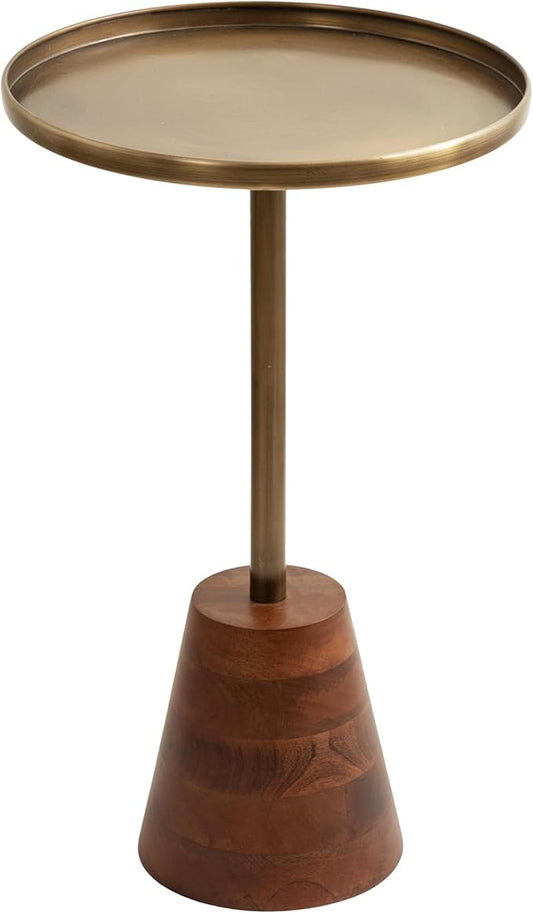 Kate and Laurel Tira Elegant Round Side Table, 14 x 24, Brass and Walnut Brown, Mid-Century Circle End Table for Use as Bedroom Nightstand or Living Room Table Option