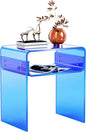 Clear Acrylic End Table 2-Tier Bedside nightstand for Living Room Bedroom Home Decor (Blue)