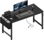 Lufeiya Gaming Desk with Power Outlet, 47 inch Teen Study Table Home Office Work Writing Computer Desks with Charging Station Outlets Built in, Black
