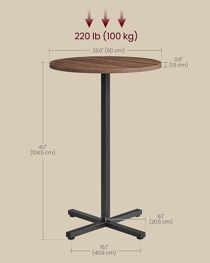 VASAGLE Round Cocktail Table, High Top Bar Pub Table with Metal Frame and Cross Base, for 2-3 People, Modern, Easy to Assemble, 23.6 x 41.1 Inches, Natural Walnut ULBT361K01V1