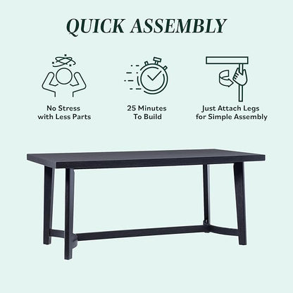 Walker Edison Modern Farmhouse Rustic Solid Oak Wood Rectanglular Dining Table for 6 - Black Oak