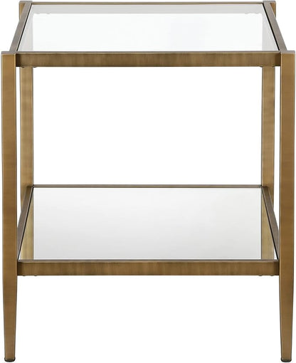 Henn&Hart 20" Wide Square Side Table with Mirror Shelf in Brass, Table for Living Room, Bedroom