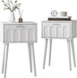 LAATOOREE Nightstand Set of 2, Small Bed Side Table with Arch Door, Mid-Century End Table with Wood Legs for Bedroom, Small Space (White)