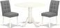 East West Furniture DLAS3-WHI-41 3 Piece Dining Table Set consists A Wooden Table and 2 Platinum Gray Polyester Fabric Kitchen Chairs with Stylish Back- Linen White Finish