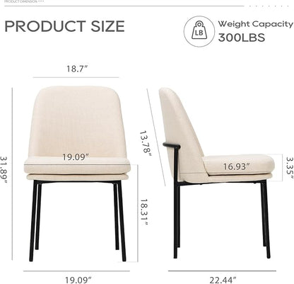 COLAMY Modern Dining Chairs Set of 2, Fabric Upholstered Dining Room Chairs Dinner Chair Stylish Kitchen Chairs with Curved Back and Metal Legs, Beige