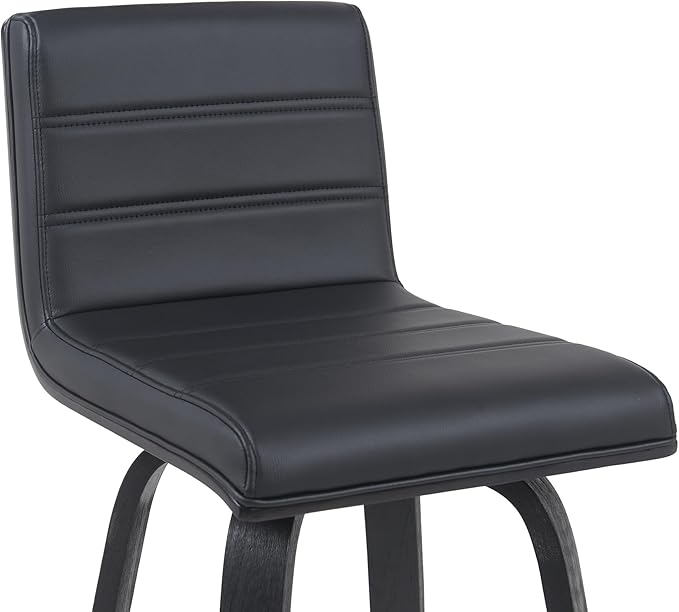 Armen Living Vienna Modern Swivel 30" Bar Height Barstool with Black Faux Leather and Black Wood Finish