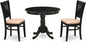 East West Furniture ANVA3-BLK-C 3 Piece Modern Dining Table Set Contains a Round Kitchen Table with Pedestal and 2 Linen Fabric Dining Room Chairs, 36x36 Inch, Black