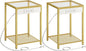 HOOBRO Side Table with Charging Station, Set of 2 End Tables with USB Port, Nightstand for Tight Spaces, Tempered Glass, Modern Metal Frame, for Office, Bedroom, Living Room, Gold GD76UBZP201