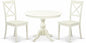 East West Furniture HBBO3-LWH-W 3 Piece Kitchen Table & Chairs Set Contains a Round Dining Room Table with Pedestal and 2 Dining Chairs, 42x42 Inch, Linen White