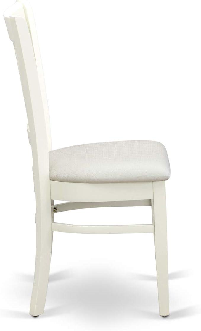 East West Furniture ANVA5-LWH-C 5 Piece Dining Room Table Set Includes a Round Kitchen Table with Pedestal and 4 Linen Fabric Upholstered Dining Chairs, 36x36 Inch, Linen White