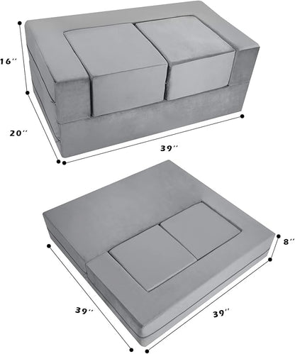 MeMoreCool Modular Kids Play Couch Sofa – Soft Convertible Toddler Couch, Grey Fold-Out Plush Foam Chair for Kids’ Playroom Fun
