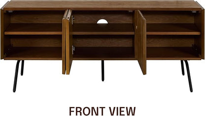NTC Veil TV Stand with 3 Doors for TVs up to 60’’, Media Console with Vertical Groove Design and Metal Legs, Modern Entertainment Center for Living Room and Bedroom, Effortless Assembly, Rustic Oak