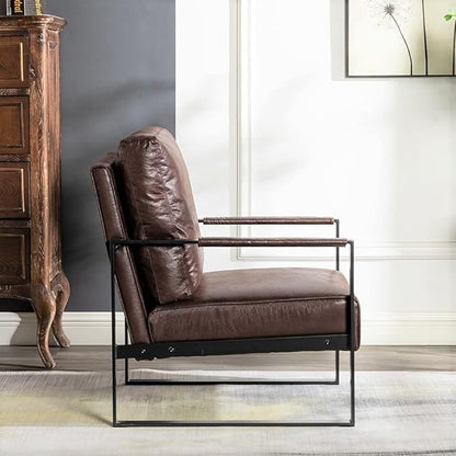 Container Furniture Classic Mid Century Modern Accent Chair with Durable Square Metal Frame, Armchair for Living Room, Bedroom, Home Office in Spotted Microfiber Upholstery, Dark Brown