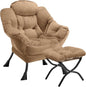 Lazy Chair with Folding Ottoman Modern Large Accent Chair,Contemporary Lounge Leisure Sofa Chair with Armrests Upholstered Sofa Armchair Reading Chair for Bedroom,Dorm & Office(Khaki-f)