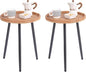 Tiita 2 Pack Rattan Round End Table Mental Side Table Nightstand/Small Wood Tables Accent Coffee Table with Wooden Tray for Living Room Bedroom Office Small Space