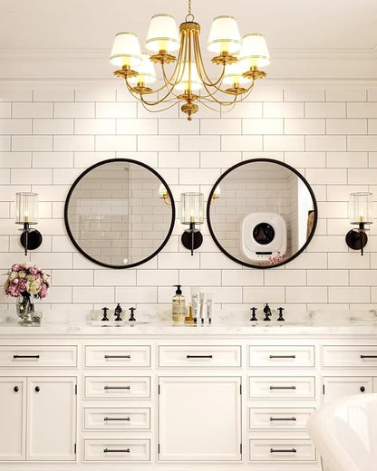 Growsun 24'' Black Round Mirror, Circle Wall Mirror for Bathroom Vanity, Entryway Living Room with Metal Frame for Home Decor, 2 Pack