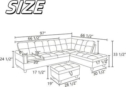 NAYSAYE Sectional Couch with Ottoman Storage, L Shaped Couch Sofa Furniture Sets, Modern Comfy Modular Comfy Sofa for Living Room Bedroom, Office and Apartment, Grey