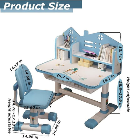 Kids' Table Chair Sets, Kids' Desks Chair, Children Study Desk Writing Table Computer Workstation With Large Storage Drawer And Bookshelf, Height Adjustable Kids Bedroom Furniture ( Color : Blue )