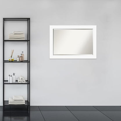 Amanti Art White Bathroom Mirror for Over Sink, 30x42 Basic White Rectangle Vanity Mirror, Large Casual Wood Frame, Hangs Horizonally and Vertically, Bathroom Wall Decor, Beveled Edge from WI, USA