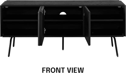 NTC Veil TV Stand with 3 Doors for TVs up to 60’’, Media Console with Vertical Groove Design and Metal Legs, Modern Entertainment Center for Living Room and Bedroom, Effortless Assembly, Burnt Black