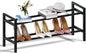 Haddockway Bamboo Shoe Rack for Closet, Free Standing Shoe Organizer with Smooth Round Rods & Convenient Handles, Stackable Shoe Storage Shelf for Entryway, Hallway(Black, 2-Tier)