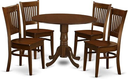 East West Furniture DLVA5-ESP-W 5 Piece Kitchen Table Set for 4 Includes a Round Dining Room Table with Dropleaf and 4 Solid Wood Seat Chairs, 42x42 Inch, Espresso