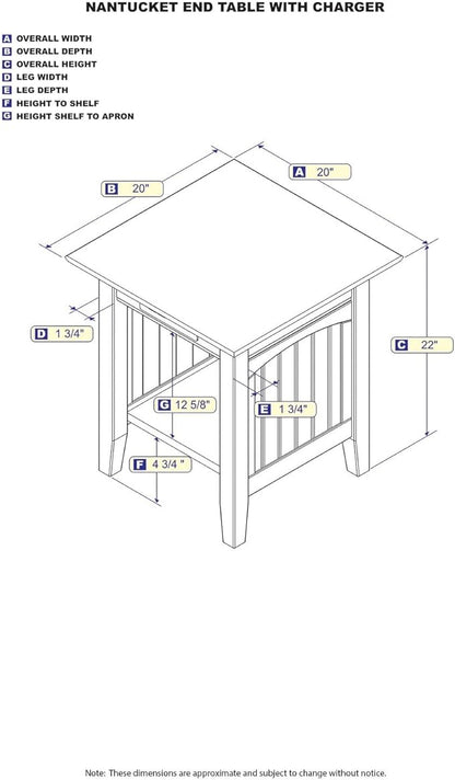 AFI Nantucket End Table with Built-in Charger in Grey