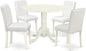 East West Furniture DLAB5-LWH-64 5 Piece Kitchen Table & Chairs Set Includes a Round Dining Room Table with Dropleaf and 4 White Faux Leather Parsons Dining Chairs, 42x42 Inch, Linen White
