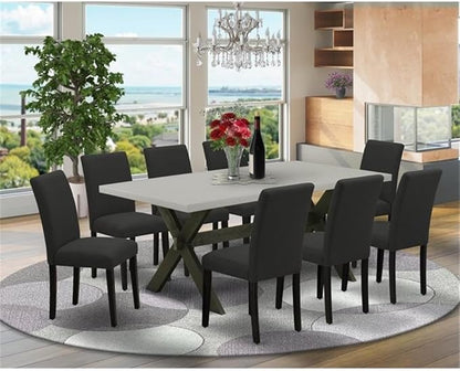 East West Furniture X697AB624-9 9 Piece Dining Room Table Set Includes a Rectangle Kitchen Table with X-Legs and 8 Black Color Linen Fabric Parsons Dining Chairs, 40x72 Inch, Multi-Color