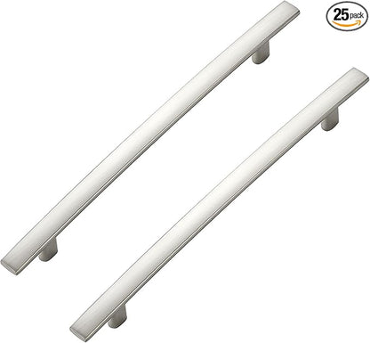25 Pack Cabinet Handles 6.25" Hole Center - Curved Cabinet Pulls Brushed Nickel Drawer Pulls for Kitchen Cupboard Solid Hardware for Dresser Drawer Arch Hardware