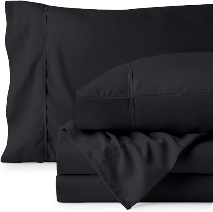 Bare Home Twin Sheet Set - 1800 Ultra-Soft Microfiber Bed Sheets - Double Brushed - Deep Pockets - Easy Fit - Extra Soft - 3 Piece Set - Bedding Sheets & Pillowcases (Twin, Black)