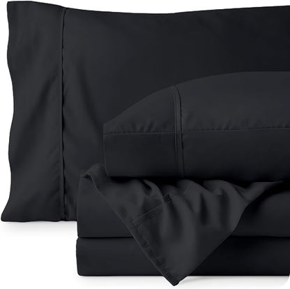 Bare Home Twin Sheet Set - 1800 Ultra-Soft Microfiber Bed Sheets - Double Brushed - Deep Pockets - Easy Fit - Extra Soft - 3 Piece Set - Bedding Sheets & Pillowcases (Twin, Black)
