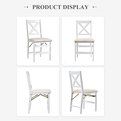 COLAMY Folding Dining Chairs Set of 2 – White Wooden Dining Room Chairs for Small Spaces, Pre-Assembled, Space Saving Kitchen & Dining Room Furniture, Indoor Outdoor Use