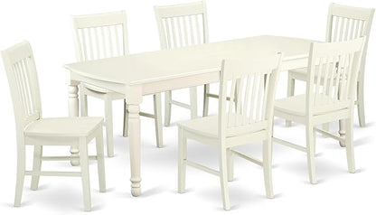 East West Furniture DONO7-LWH-W 7 Piece Dining Set Consist of a Rectangle Dining Room Table with Butterfly Leaf and 6 Wood Seat Chairs, 42x78 Inch, Linen White
