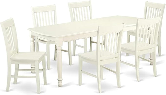 East West Furniture DONO7-LWH-W 7 Piece Dining Set Consist of a Rectangle Dining Room Table with Butterfly Leaf and 6 Wood Seat Chairs, 42x78 Inch, Linen White
