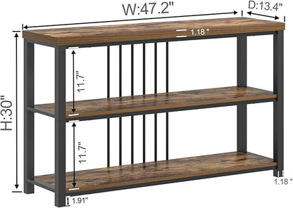 FOLUBAN Industrial Console Table, 3 Tier Entryway Table, Sofa Foyer Table for Living Room Hallway Behind Couch, Rustic Brown