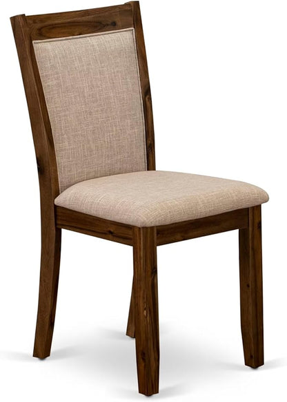 F3MZ7-50N-04 7-Pc Kitchen Table Set Includes a Pedestal Table and 6 Light Tan Polyester Dining Room Chairs with Padded Back - Antique Walnut
