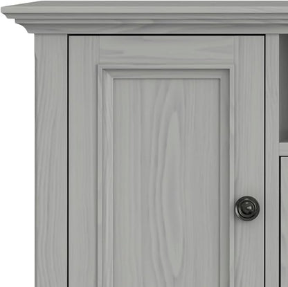 SIMPLIHOME Amherst 72-inch Wide Solid Wood TV Stand in Fog Grey, Transitional-Style Media Console for Living Room with Cable Management and Adjustable Shelves, Fits 80" TVs