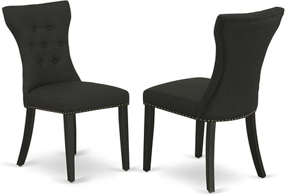 East West Furniture ANGA5-ABK-24 5 Piece Dining Table Set for 4 Includes a Round Kitchen Table with Pedestal and 4 Black Linen Fabric Parsons Dining Chairs, 36x36 Inch, Wirebrushed Black