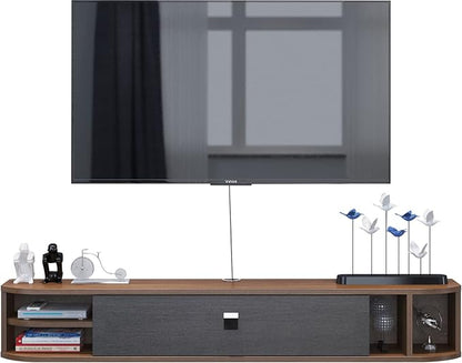 Pmnianhua Floating TV Stand,70'' Wall Mounted Under TV Shelf,Modern Floating TV Console,Wall Mounted TV Cabinet,Floating Entertainment Center with Storage Shelves for Bedroom Living Room(Walnut)
