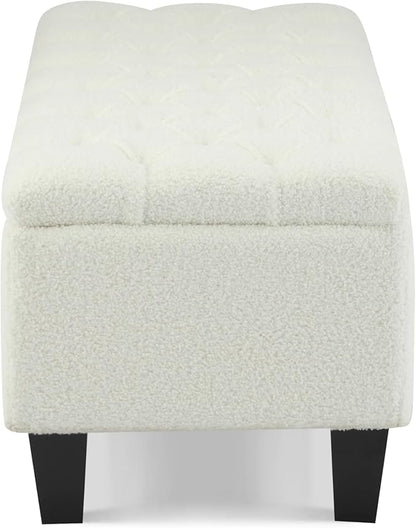 Christopher Knight Home Ottilie Boucle Fabric Storage Ottoman Bench, Wooden Rectangular Ottoman with Storage, Bedroom End of Bed Foot Stool, Entryway Ottoman Footrest, Living Room Extra Seat, Beige